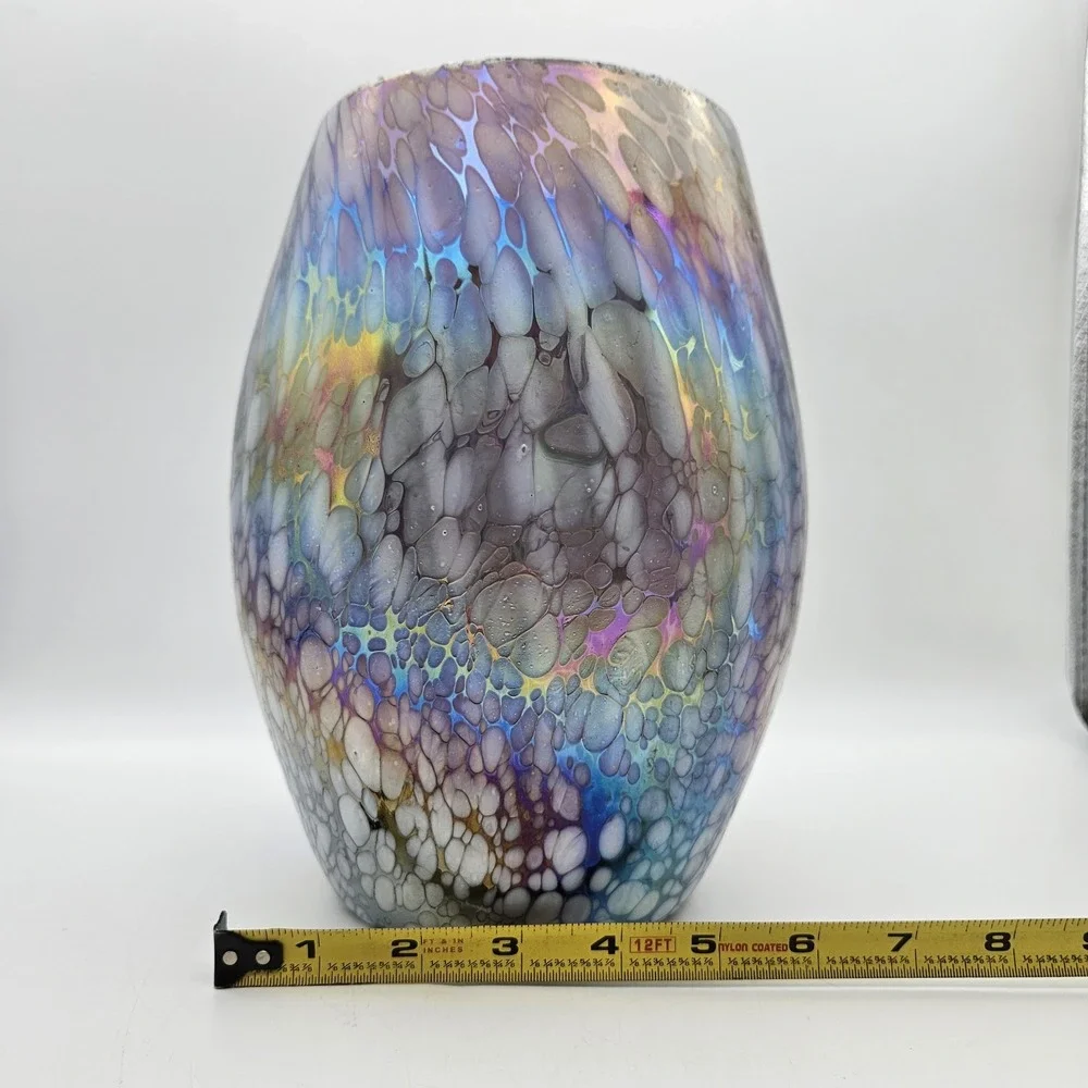 Purple Handblown Art Glass Vase Iridescent Confetti Splatter Large 9.5